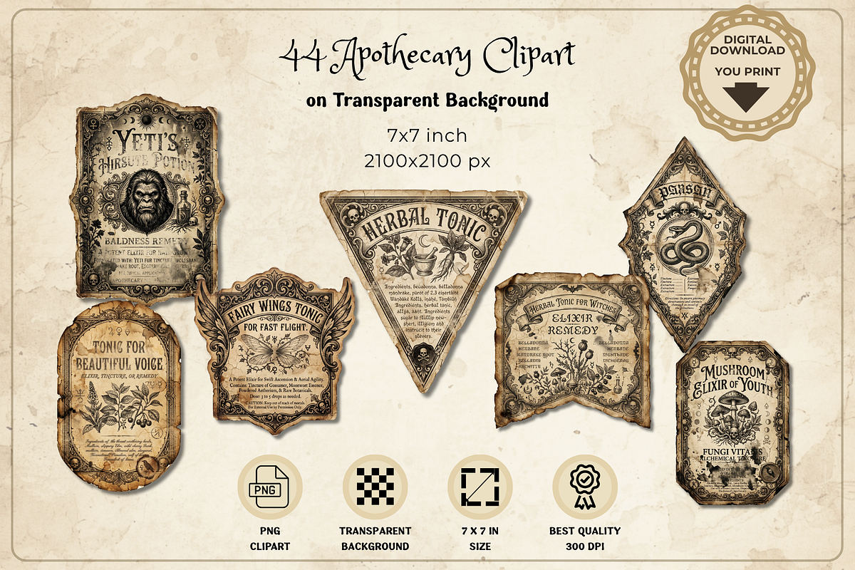 Apothecary Labels Ephemera Sheet, a Decorative Illustration by Print Haven Mochi Vintage (Photo 3 of 4)