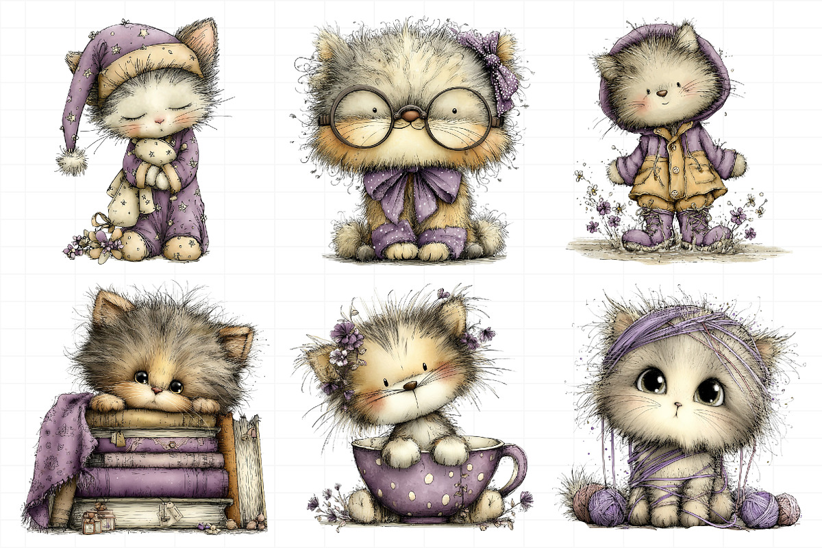 Whimsical Funny Cats Clipart, an Illustration by Daily.Designs (Photo 3 of 6)