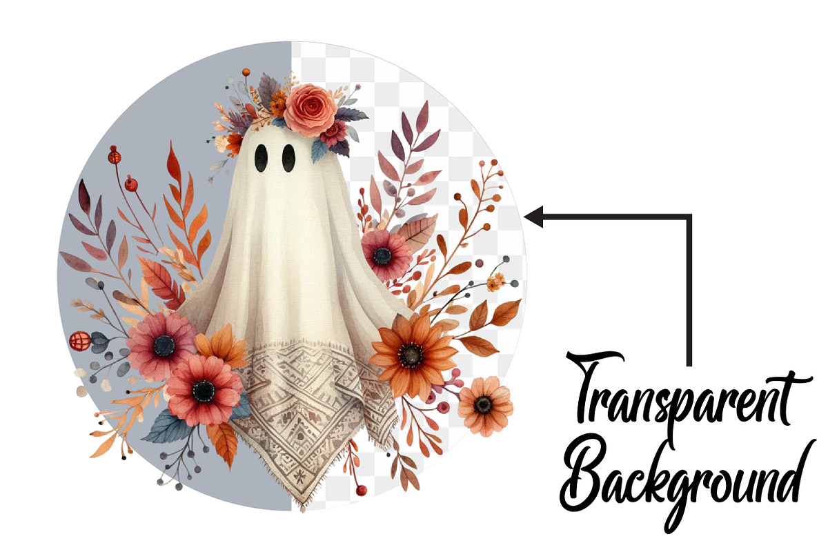 Boho Fall Halloween Ghost Png Clipar, an Illustration by Pixels.Craft (Photo 2 of 6)