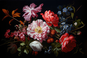 floral bouquet on a black background, a Photo by Iftikhar Alam