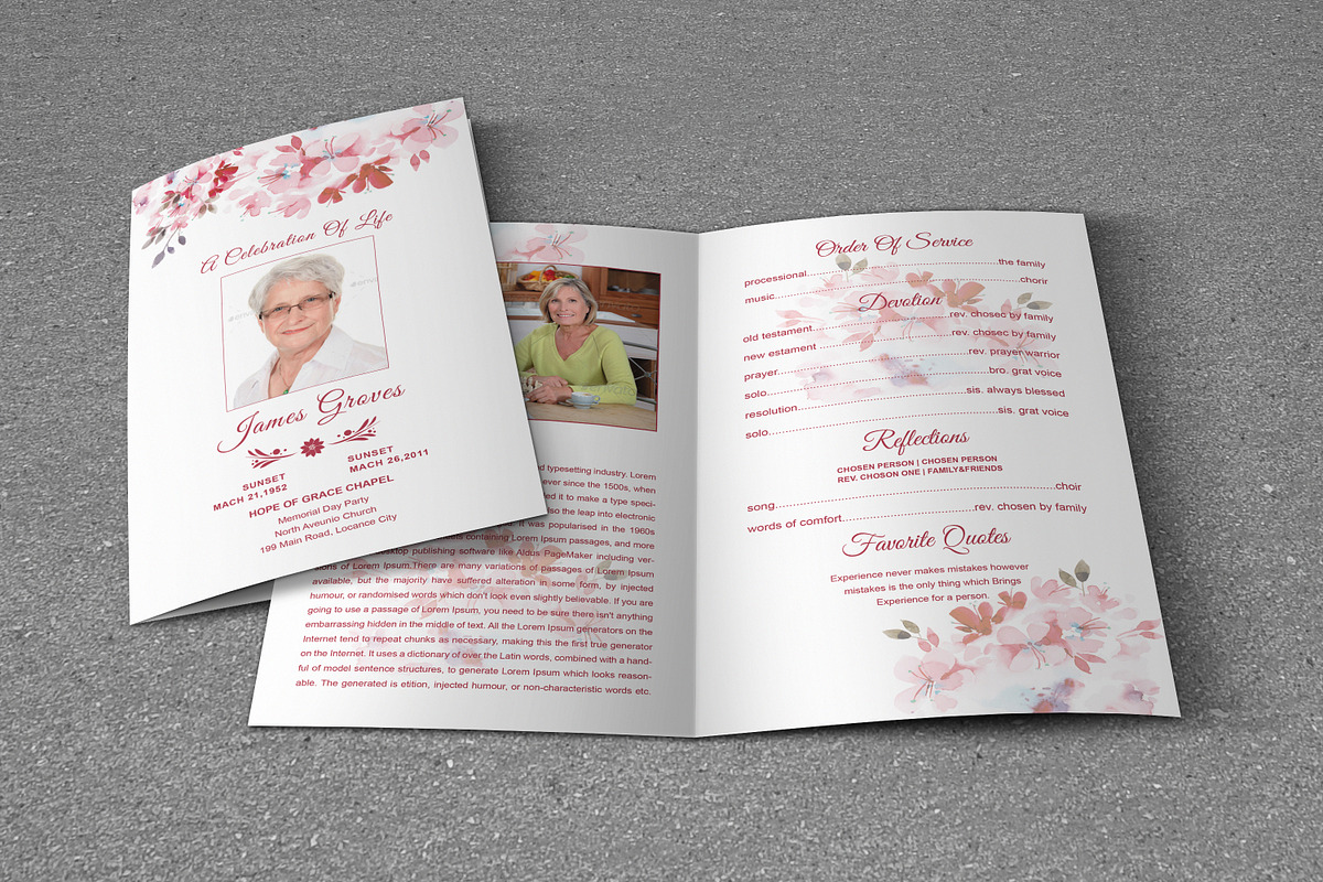 Funeral Program Template Pink Flower, a Brochure Template by Madhabi Studio (Photo 2 of 5)
