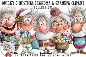 Christmas Grandma & Grandpa Clipart, an Illustration by OK Design