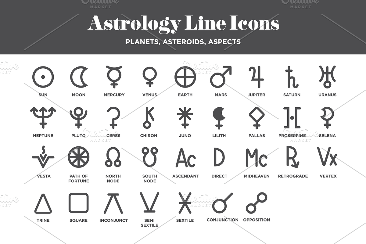 Astrology Line Icons, an Icon by @JennyPaintsWithPixels