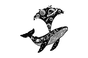 Whale silhouette and natural scenery, an Animal Illustration by gunaonedesign