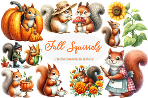 Fall Squirrels Garden Clipart, an Illustration by Daily.Designs