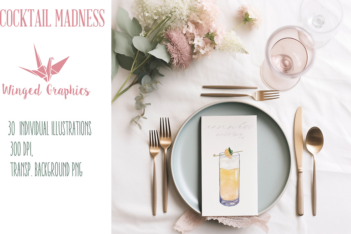Cocktail madness watercolors, a Food Illustration by Winged Graphics (Photo 3 of 4)