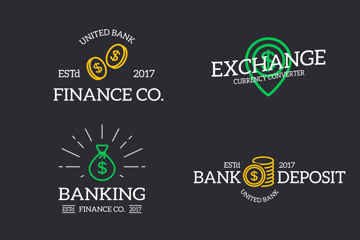 Set of retro vintage money and bank logo or insignia, emblems, labels ...