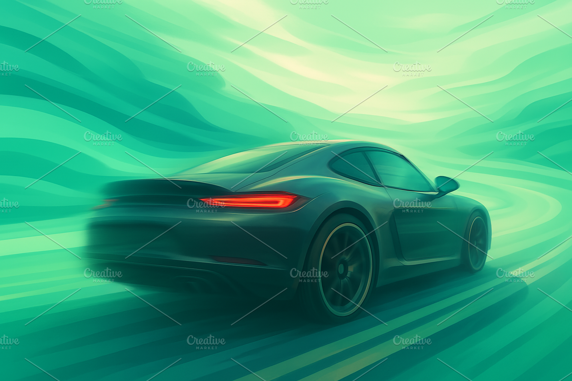 Sports Car in Green Motion Blur, a Transportation Photo by Design_Planet