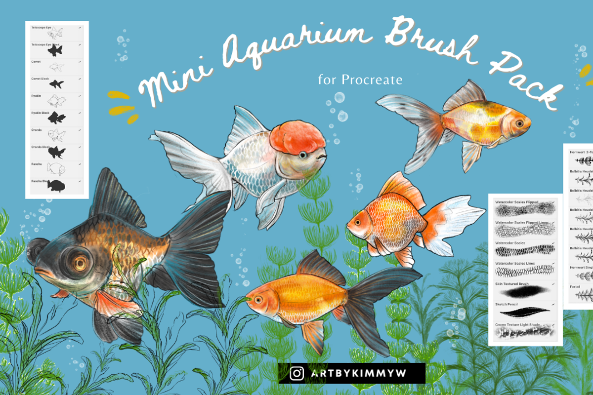 Procreate Mini Aquarium Brush Pack, a Brush Add-On by Artbykimmyw (Photo 1 of 13)