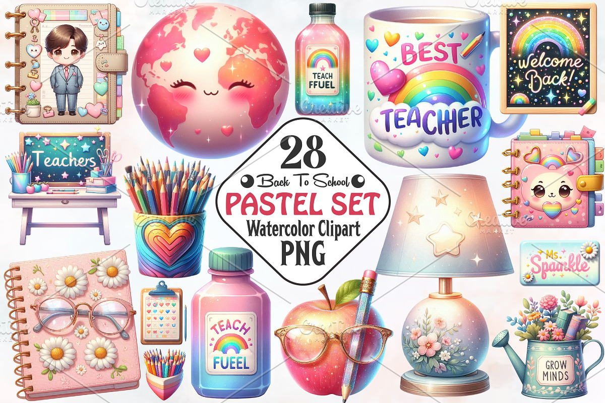 Pastel school clipart Back to school, an Illustration by RobertsArt (Photo 1 of 7)