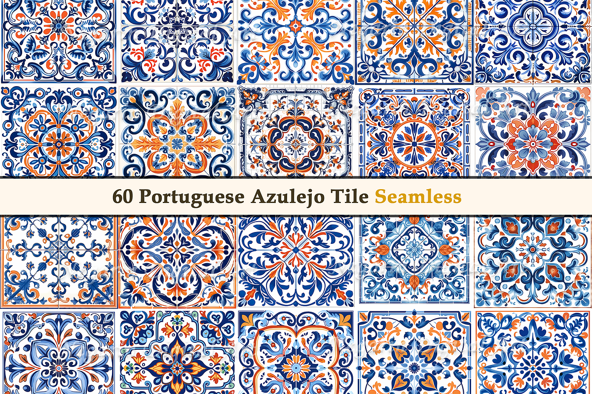 Portuguese Azulejo Pattern Tile V1, a Pattern Graphic by Negarin Digital Art (Photo 3 of 8)