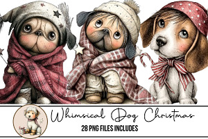Whimsical Dog Christmas Clipart, an Illustration by DreamArtGraphic