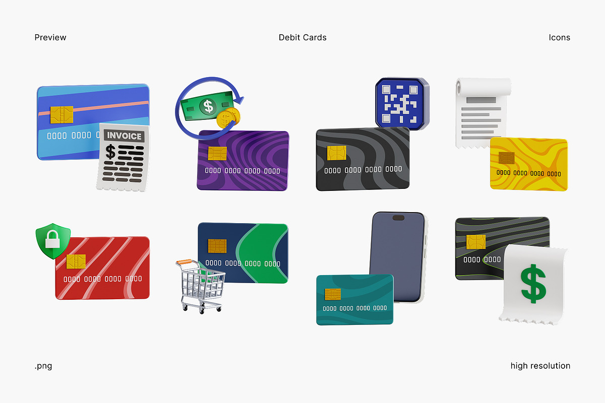 Debit Card 3D Icon Set, an Object 3D Model by Eklip Studio (Photo 2 of 3)