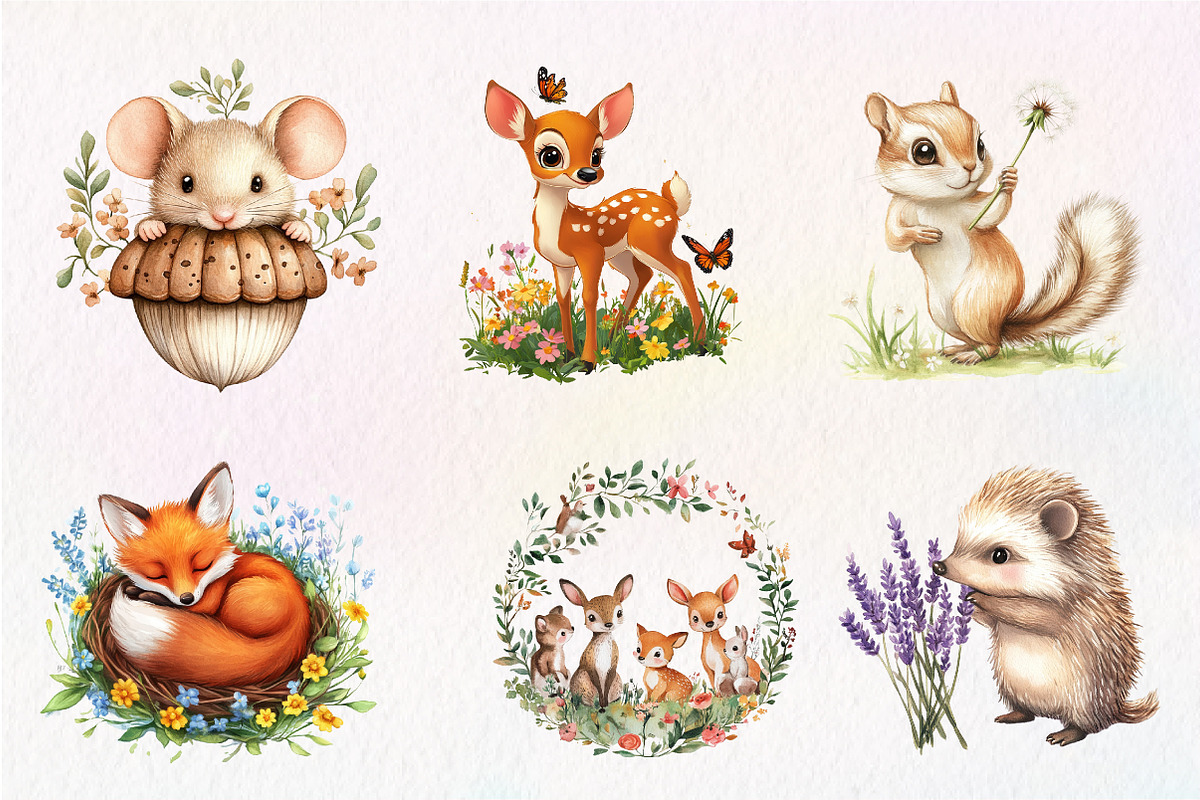 Sweet Woodland Floral Animal, an Illustration by CreationArt (Photo 2 of 9)