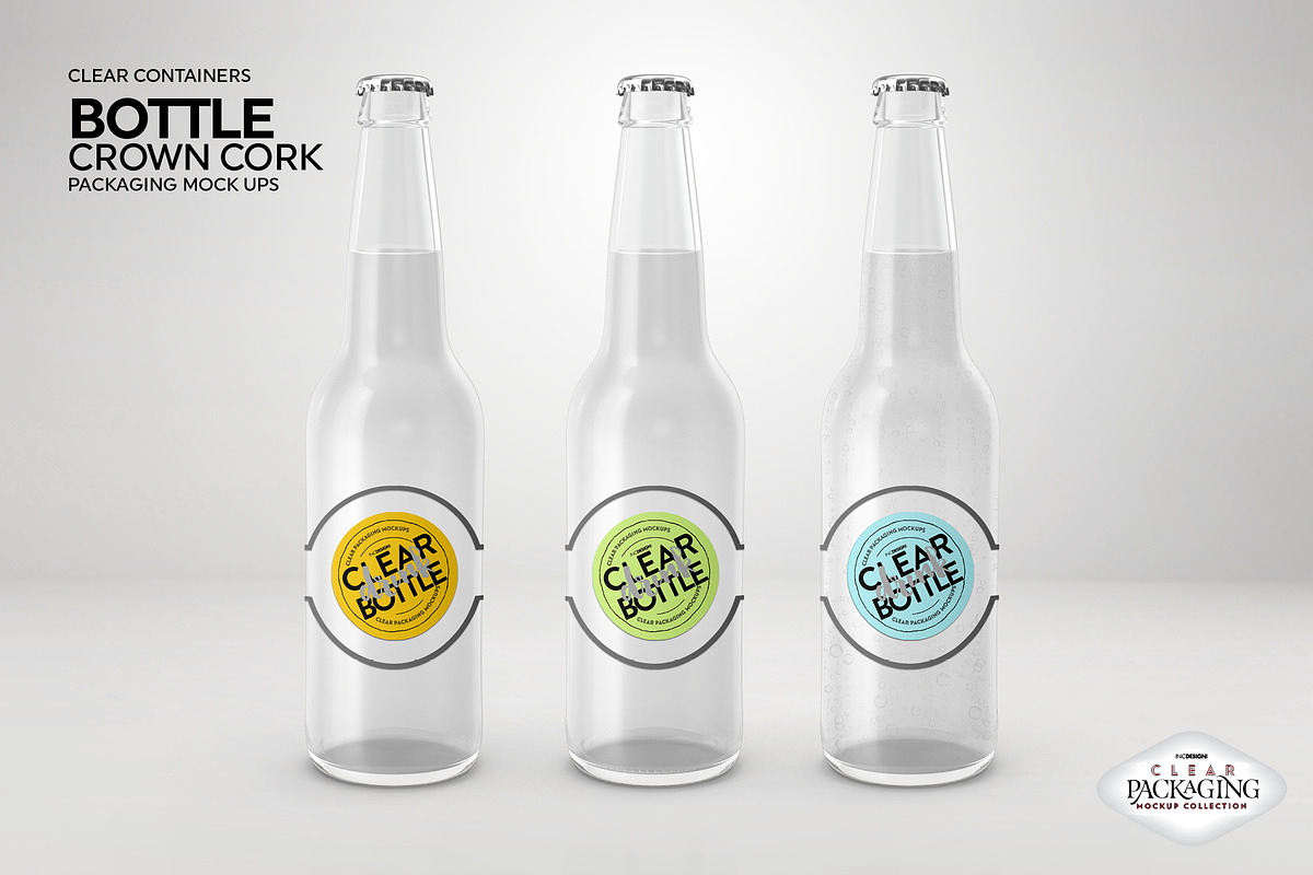Clear Bottle with Crown Cork Mockup, a Cups & Container Mockup by INCDesign (Photo 4 of 9)