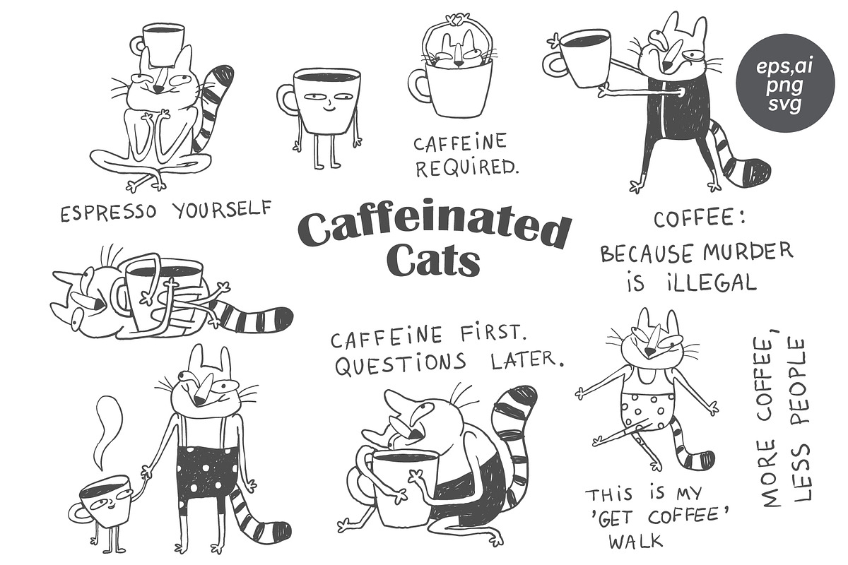 Funny Coffee Cat Doodles, an Illustration by Anastasiya Klempach (Photo 1 of 11)