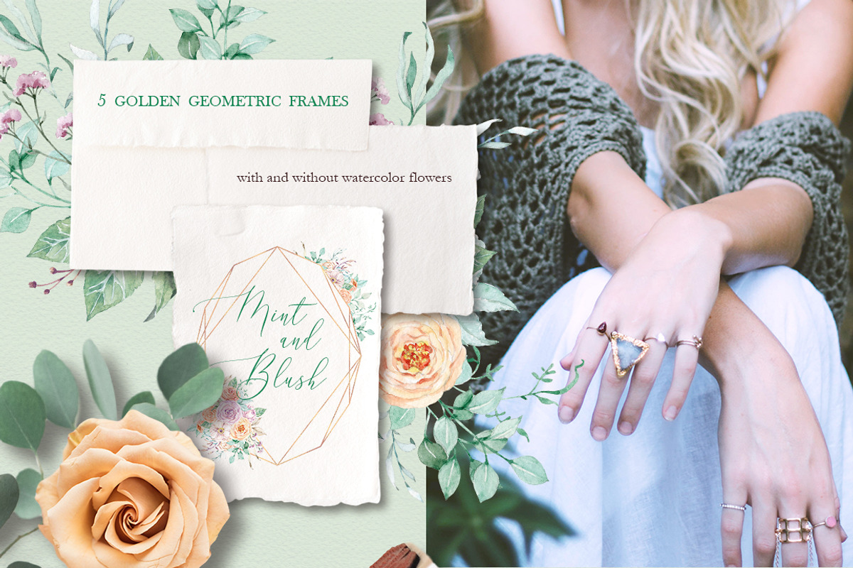 Mint and blush - watercolor clipart, a Decorative Illustration by long summer (Photo 4 of 10)