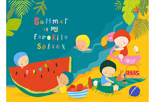 Kids sunbath swimming in the Sea on, a Person Illustration by Maria Starus