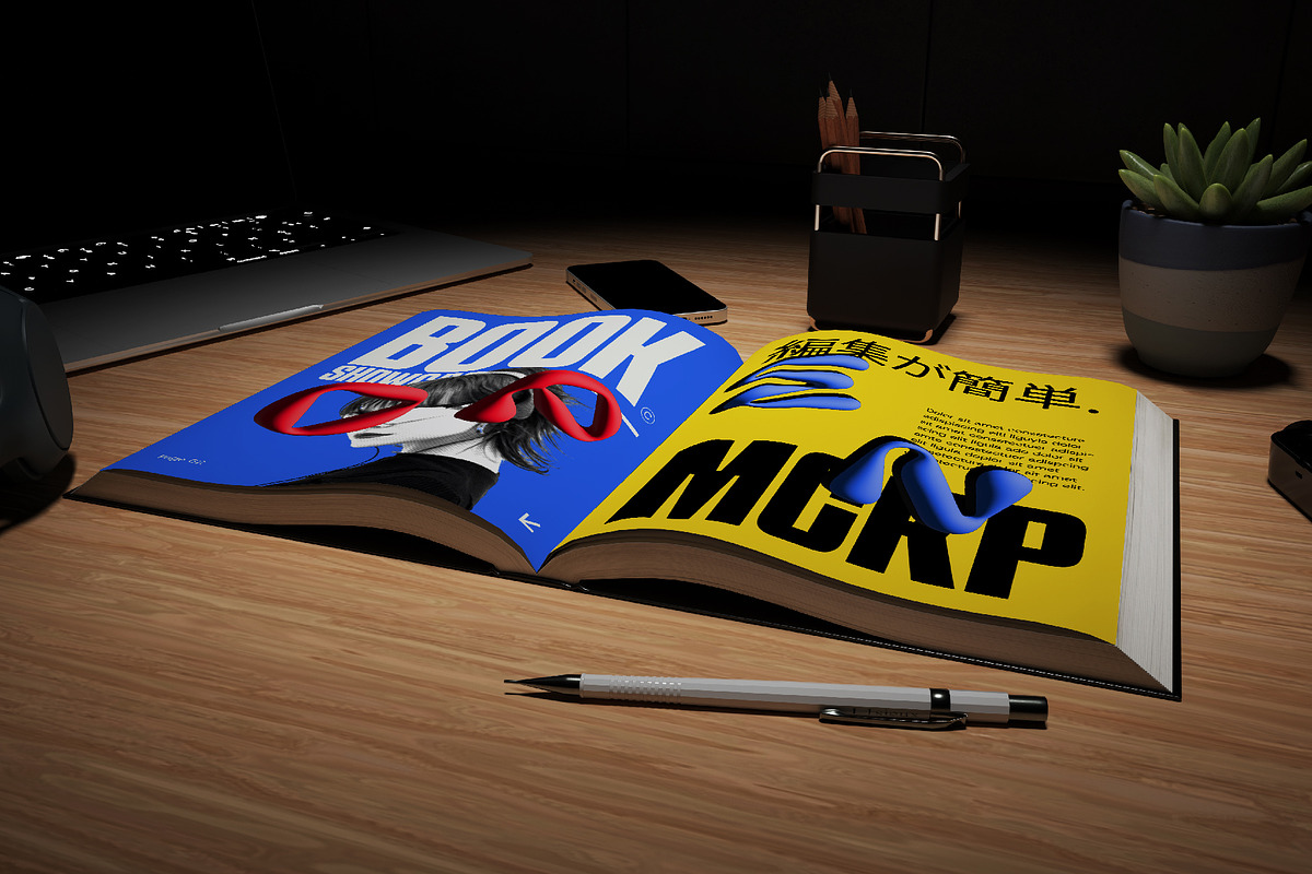 Open Book Showcase Mockup, a Books & Magazine Mockup by herutage (Photo 5 of 6)