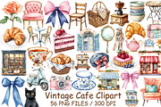 Watercolor Vintage Cafe Clipart, an Illustration by Design Market (Thumbnail 1 of 5)