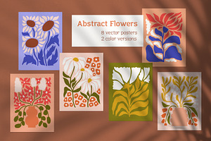 Trendy Abstract Flowers Posters Set