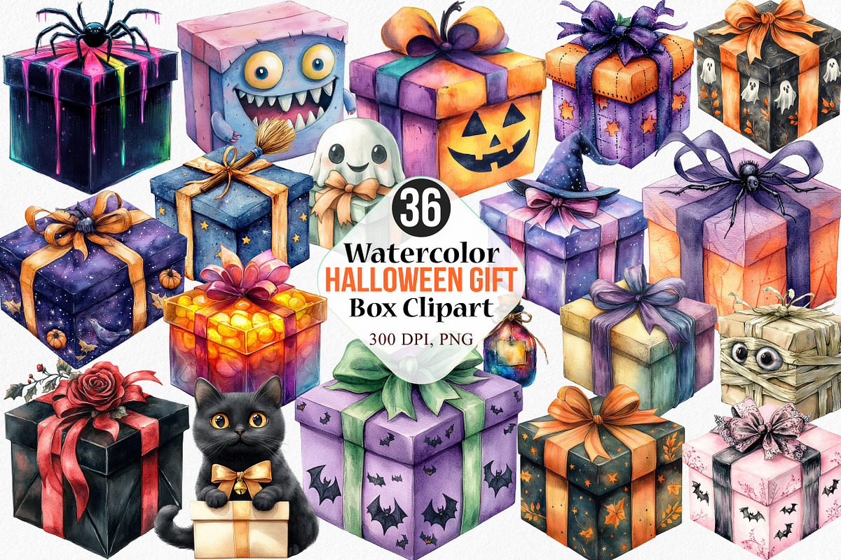 Halloween Gift Box Clipart, an Illustration by Canvas Craft (Photo 1 of 7)