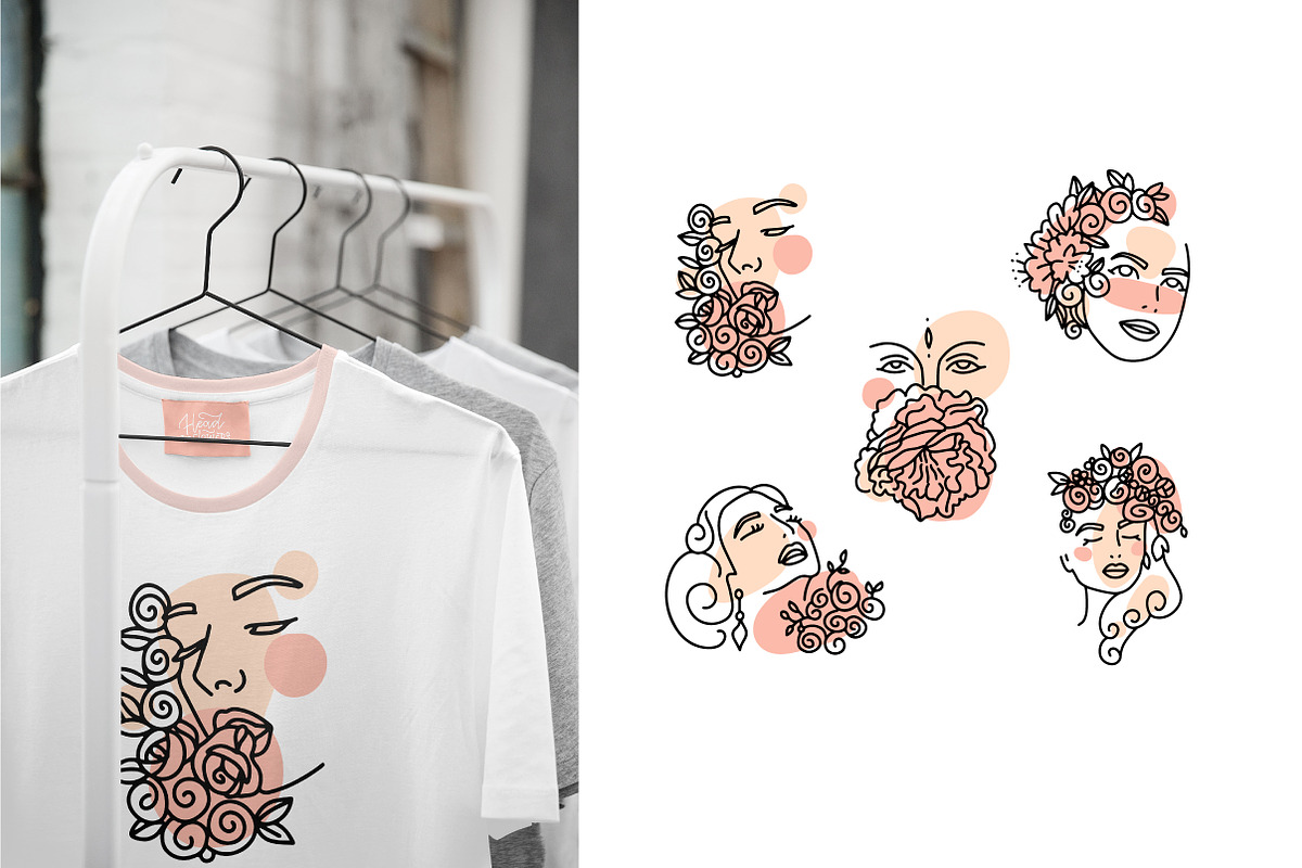 Head in flowers: women faces lineart, a Person Illustration by Lana Sham (Photo 3 of 11)