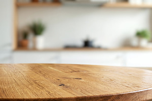 Empty round wooden oak table top, a Food & Drink Photo by Volff