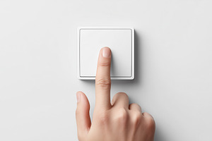 Hand pressing a modern white switch, a Technology Photo by MistyDay