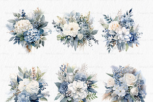 Dusty Blue Flowers Winter Clipart PN