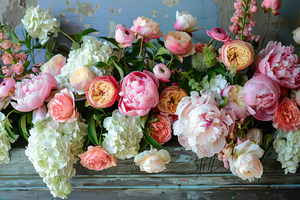 A variety of vibrant peonies and hyd, a Photo by Iftikhar Alam