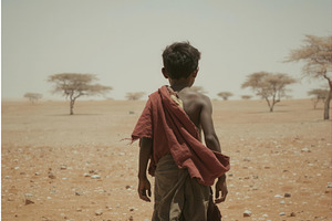 Young boy standing in a barren, an Illustration by tilialucida