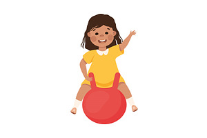 Smiling Girl Bouncing On Ball And