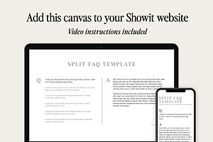 Split FAQ Showit Template Canvas