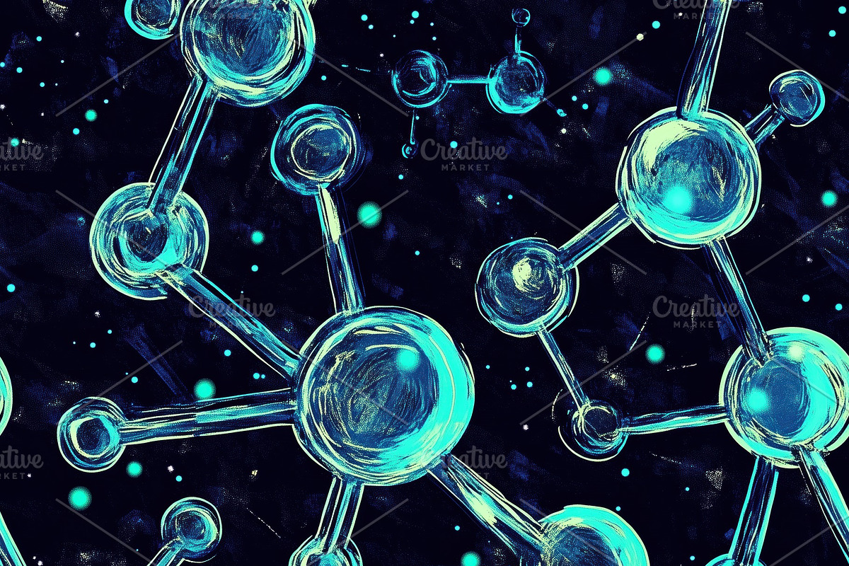 Seamless vibrant illustration of interconnected molecules, featuring glowing bl, a Pattern Graphic by Textures & Backgrounds