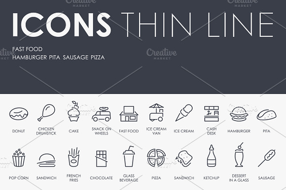 Fast Food Thinline Icons