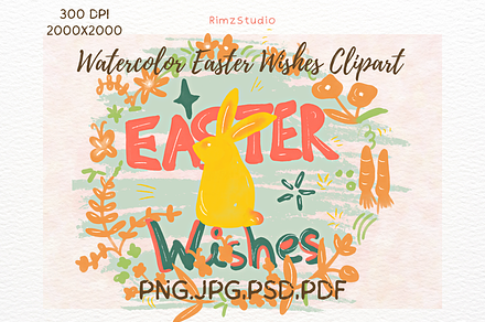 Watercolor Easter Wishes Clipart