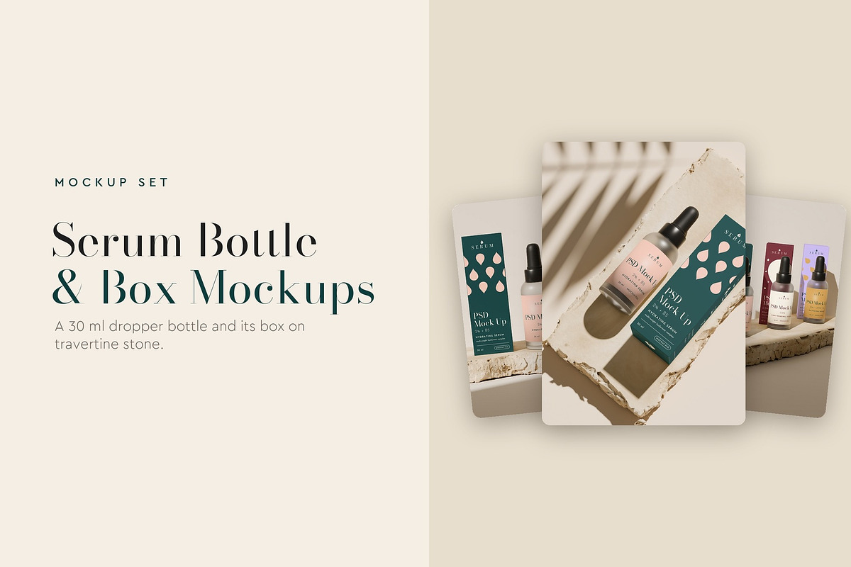 Serum Bottle and Box Mockup Pack, a Packaging Mockup by Motion-Box (Photo 1 of 14)