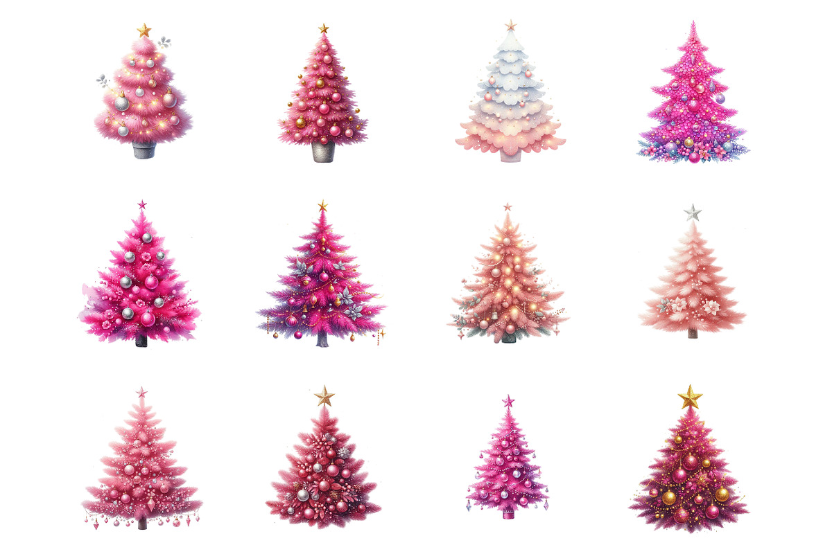Pink Christmas Tree Clipart Bundle, an Illustration by SinaCreation (Photo 2 of 7)