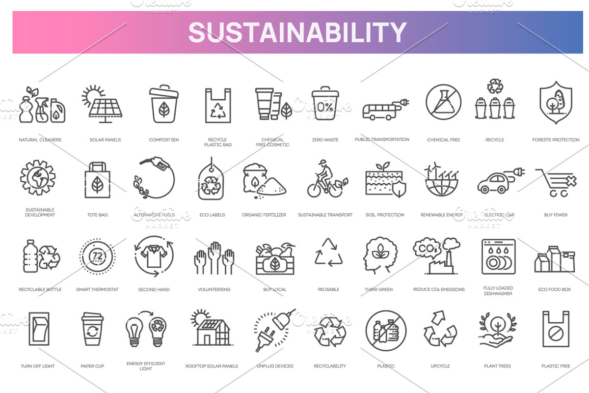 Environmental Sustainability Icons, an Outline Icon by Tettygreen (Photo 1 of 2)