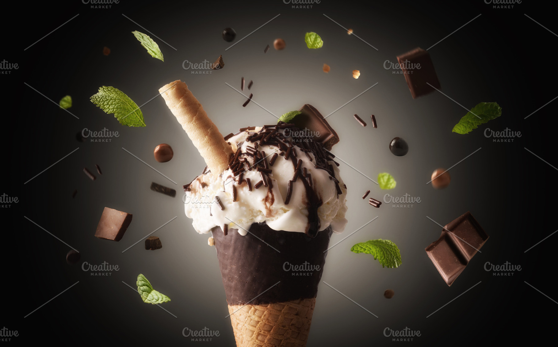 Cream Ice Cream Cone with Chocolate Sprinkles, a Food & Drink Photo by Davizro's Market