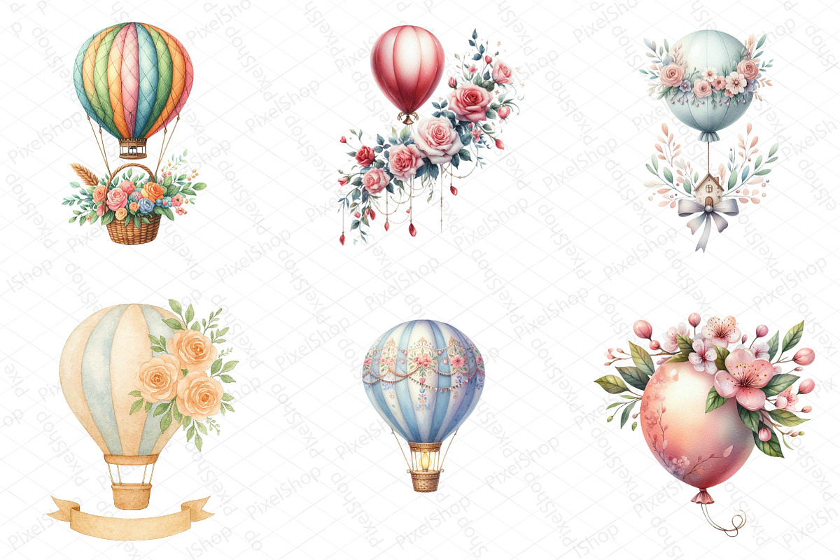 Floral Hot Air Balloons Clipart, an Illustration by DreamPrint404 (Photo 2 of 3)