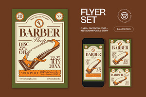 Green Vintage Barbershop Flyer Set, a Flyer Template by graphicook
