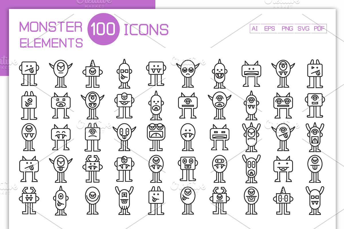 100 Monster Character Icons, a Graphic by Designfour (Photo 1 of 7)