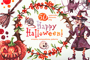 Watercolor set Happy Halloween, an Illustration by AnnieDove (Thumbnail 1 of 8)