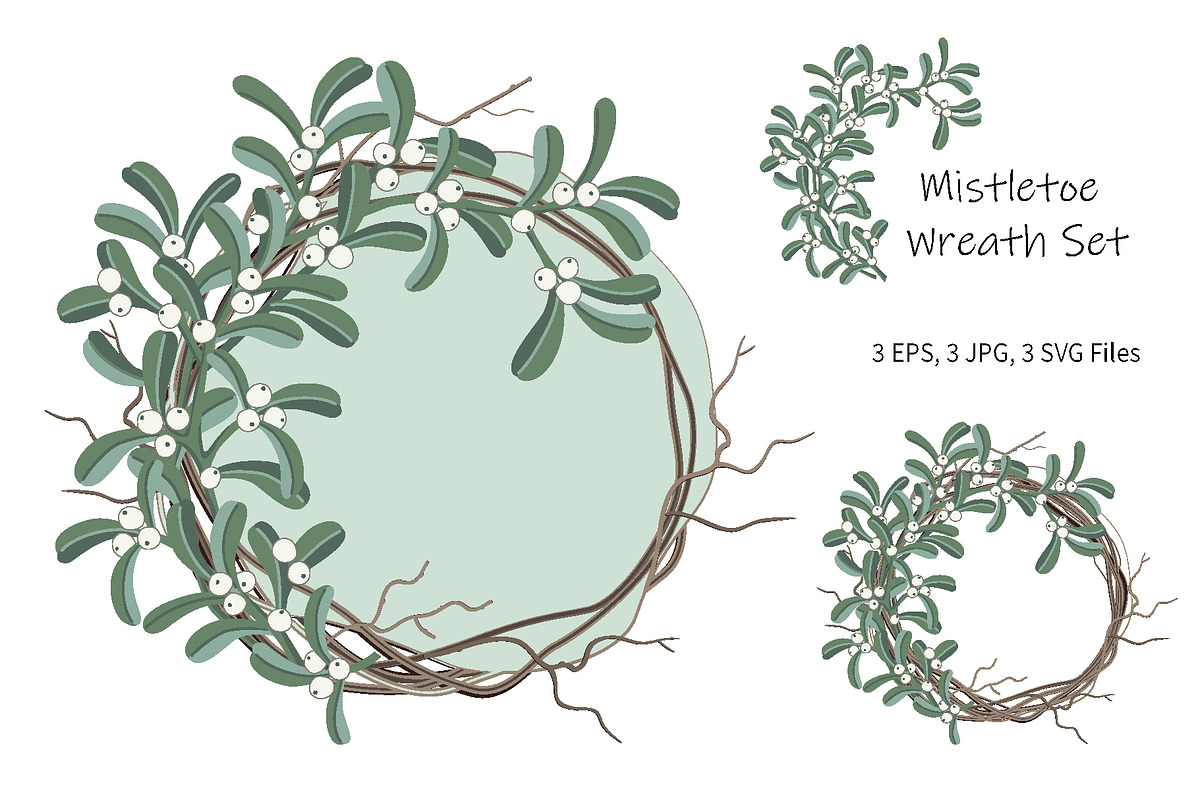 Mistletoe Wreath Illustration Set, an Object Graphic by Toltemara (Photo 1 of 3)