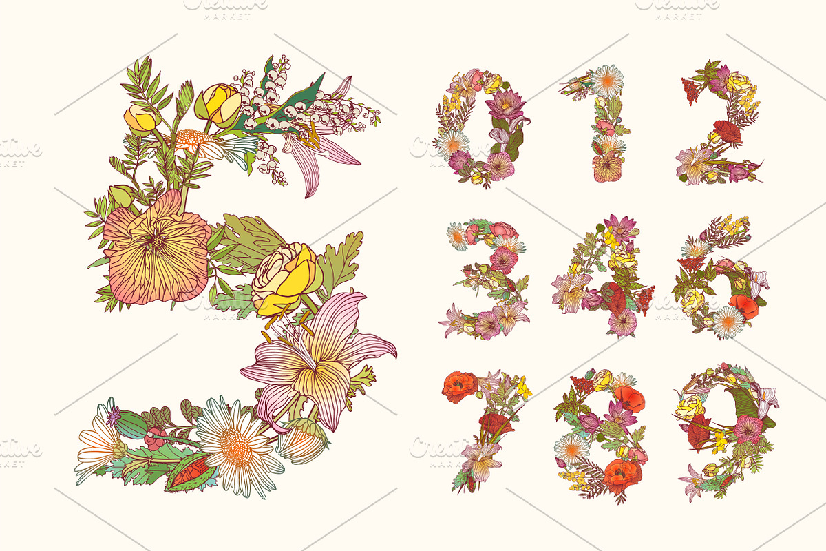 Floral alphabet+digits+punctuation, an Object Graphic by Crazy nook (Photo 4 of 5)