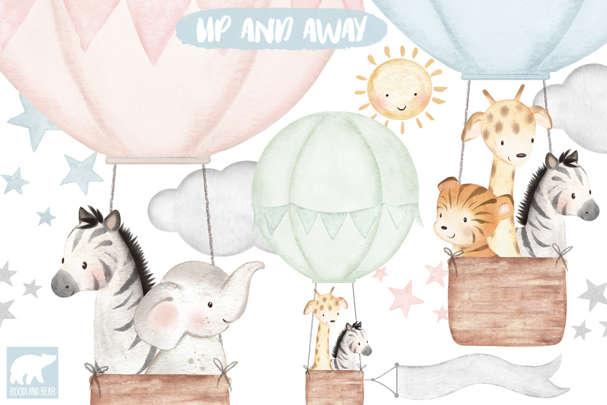 Watercolor Baby Animal Air Balloons, an Animal Illustration by Roodi and Bear (Photo 1 of 3)