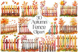 Watercolor Autumn Fence Clipart, an Illustration by DreamPrint404
