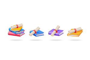 Colorful 3d books with diploma, an Object Illustration by Abscent